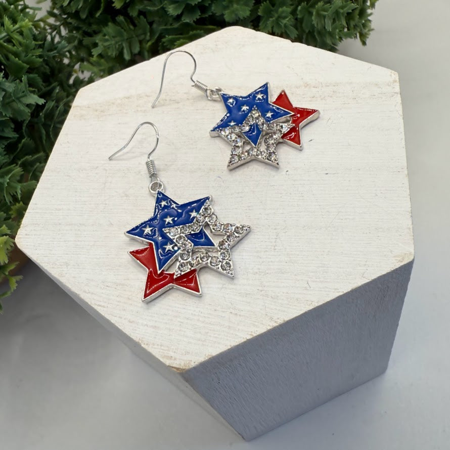 Red, White, & Blue Stars Sparkle Earrings