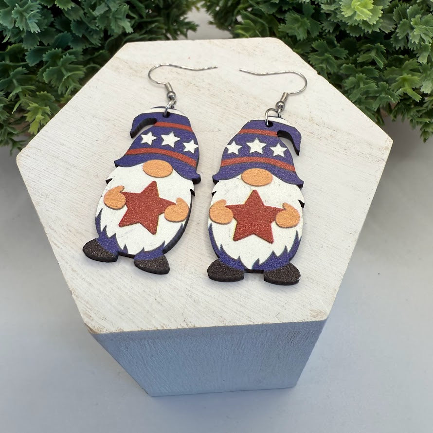 Adorable Gnome Star Independence Day Earrings