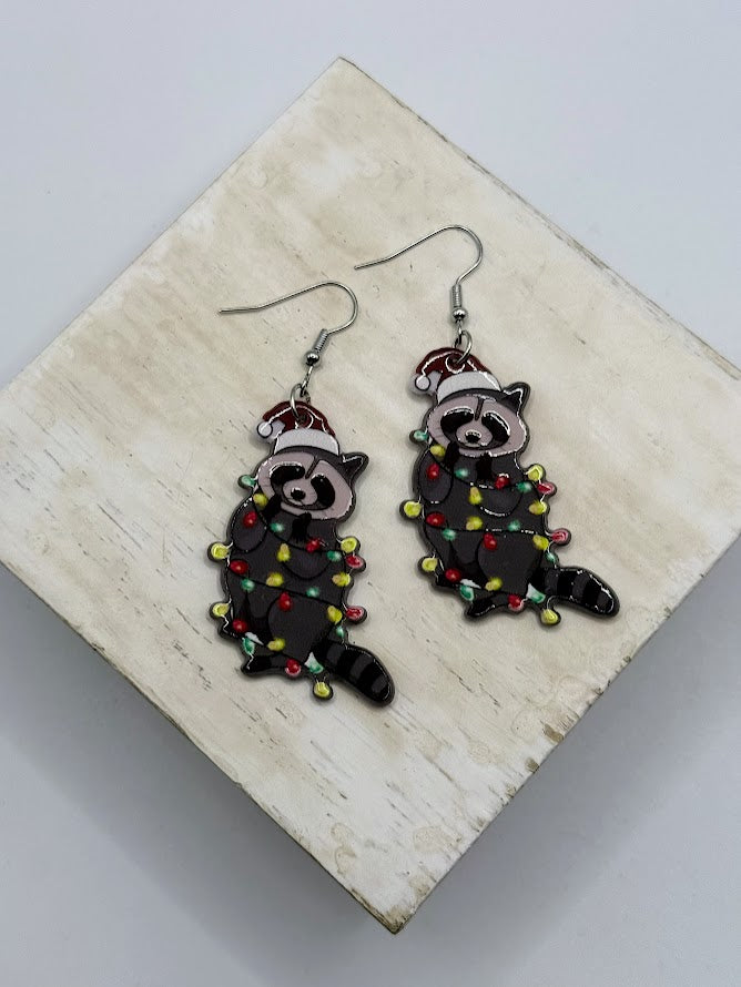 Hilarious Racoon Christmas Earrings