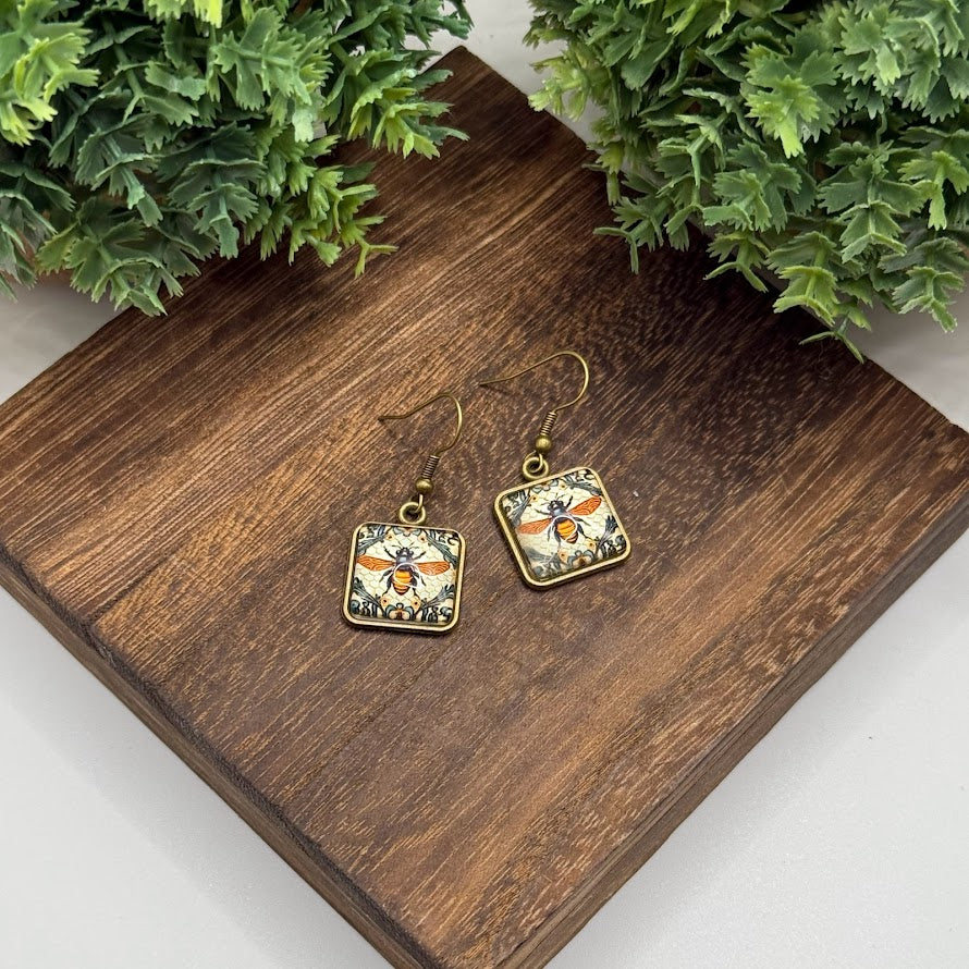 Charming Rustic Bumble Bee Dangle Earrings