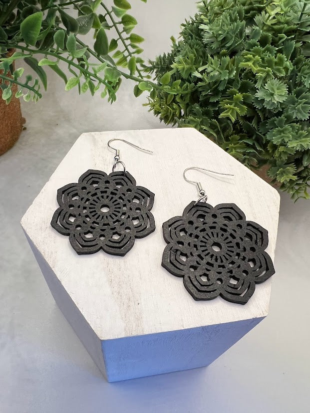Perfect Black Mandala Wood Earrings