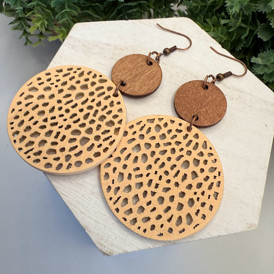 Playful Circle Cutout Earrings With Wooden Accents