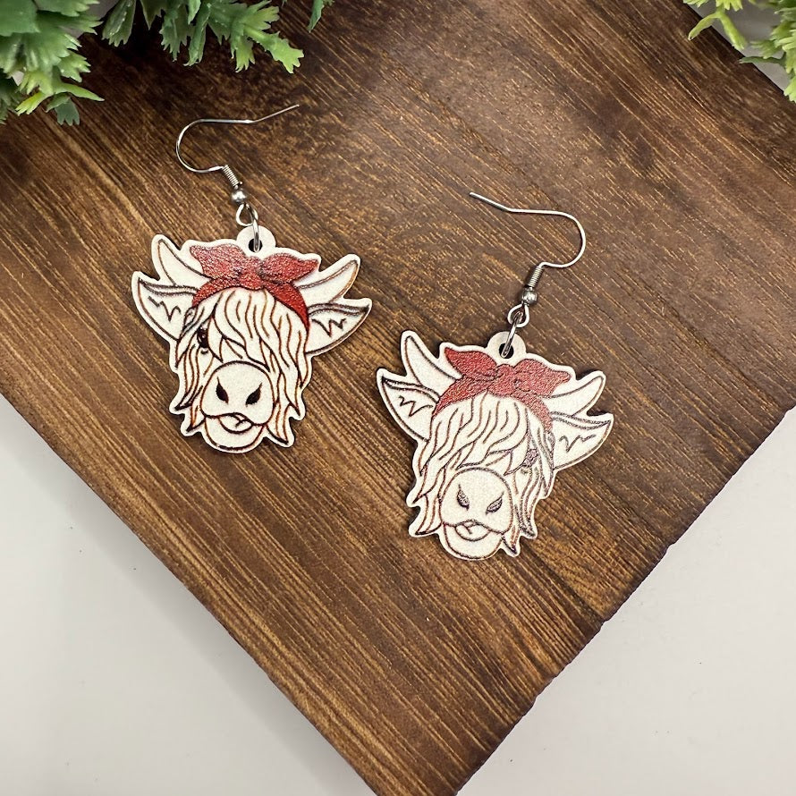 Adorable Highland Cow Wooden Earrings
