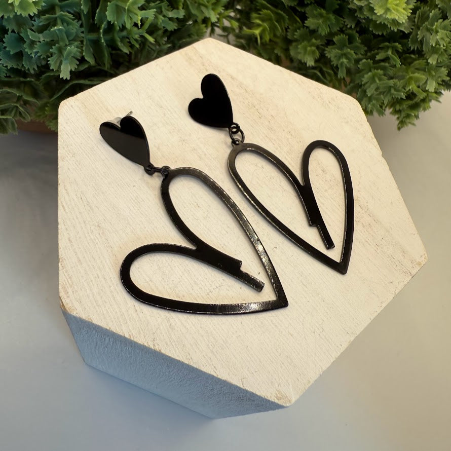 Sassy And Trendy Black Heart Earrings