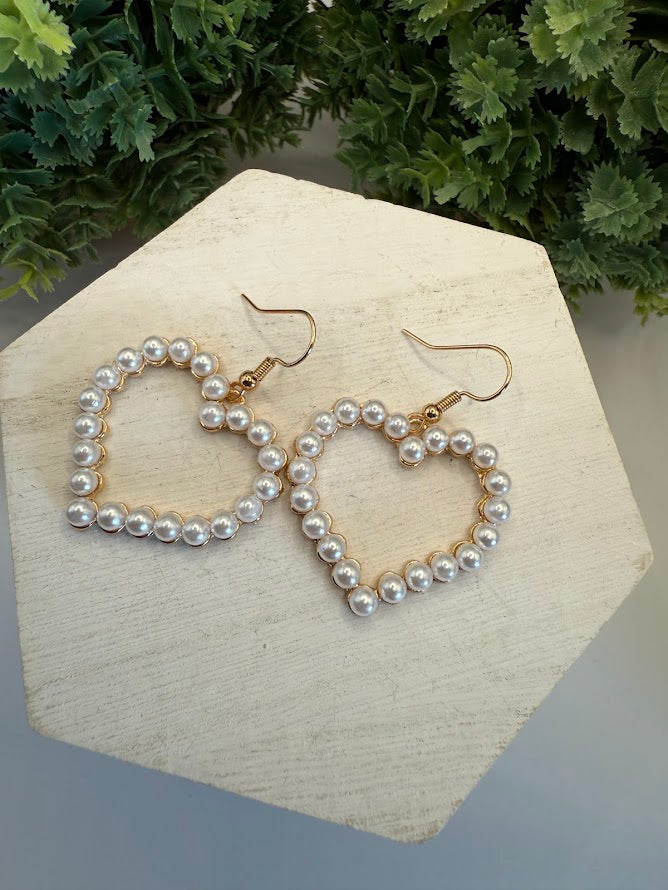 Charming Pearl Heart Earrings With Golden Accents