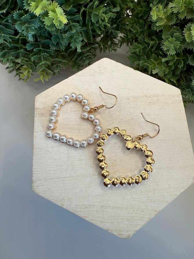 Charming Pearl Heart Earrings With Golden Accents