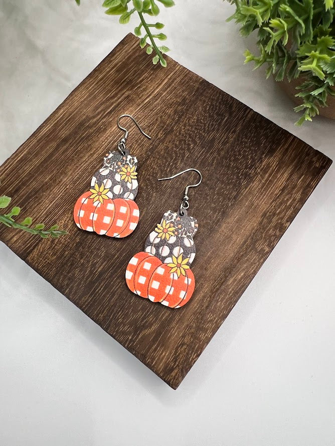 Pretty Plaid Pumpkin Wooden Earrings