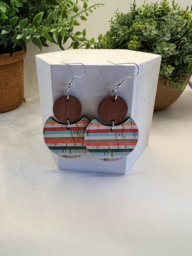 Pretty Preppy Stripe Cork And Wood Earrings