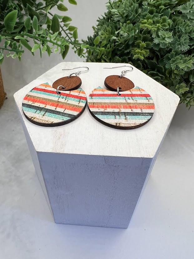 Pretty Preppy Stripe Cork And Wood Earrings