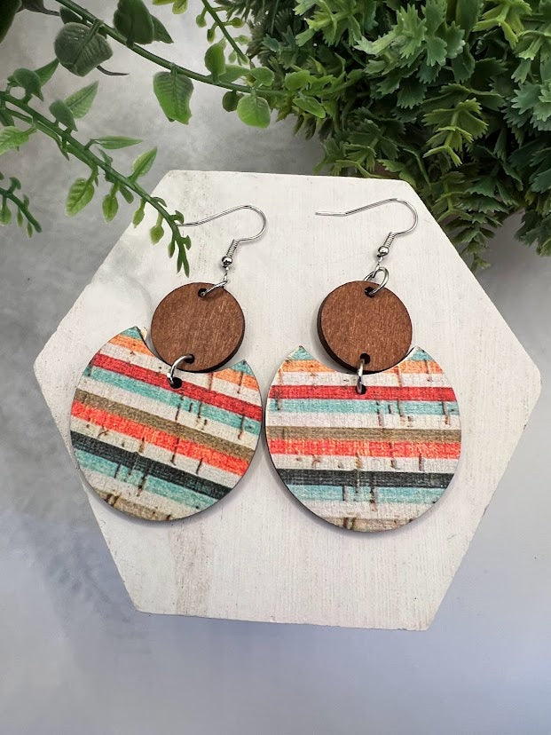 Pretty Preppy Stripe Cork And Wood Earrings