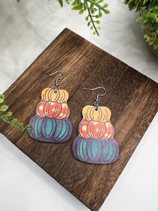Fall Favorite Pumpkin Stack Wood Earrings