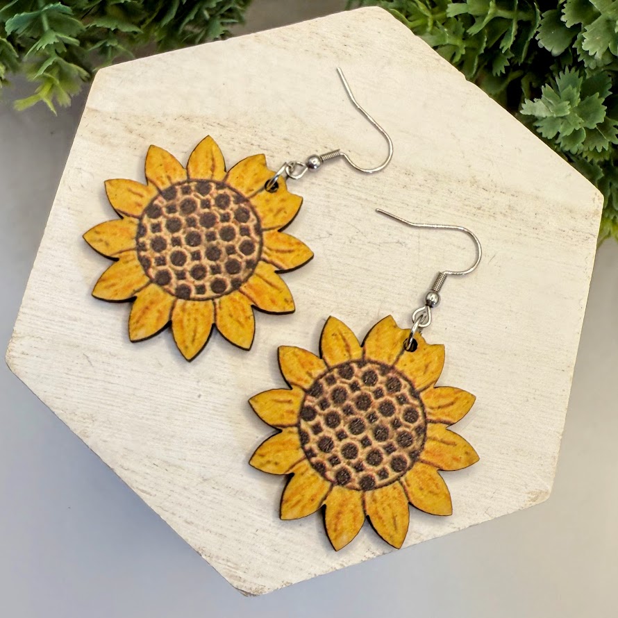 Cheerful Summer Fun Wooden Sunflower Earrings