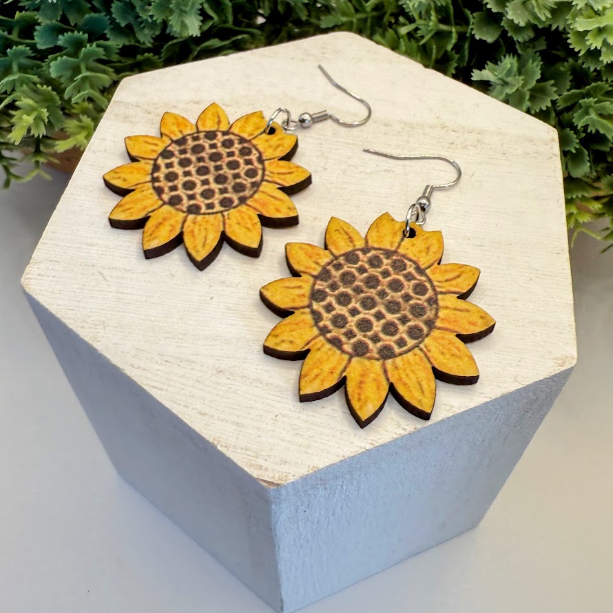 Cheerful Summer Fun Wooden Sunflower Earrings