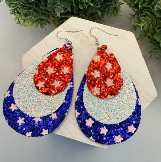 Sparkler Three Layer Patriotic Earrings