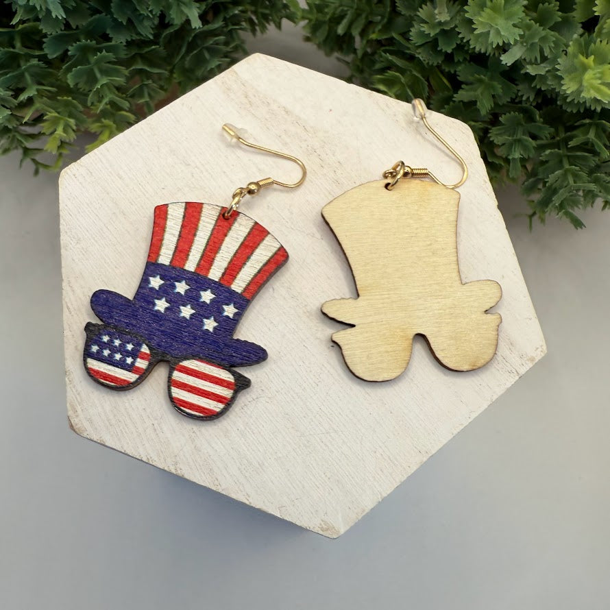Festive Uncle Sam Wooden Earrings