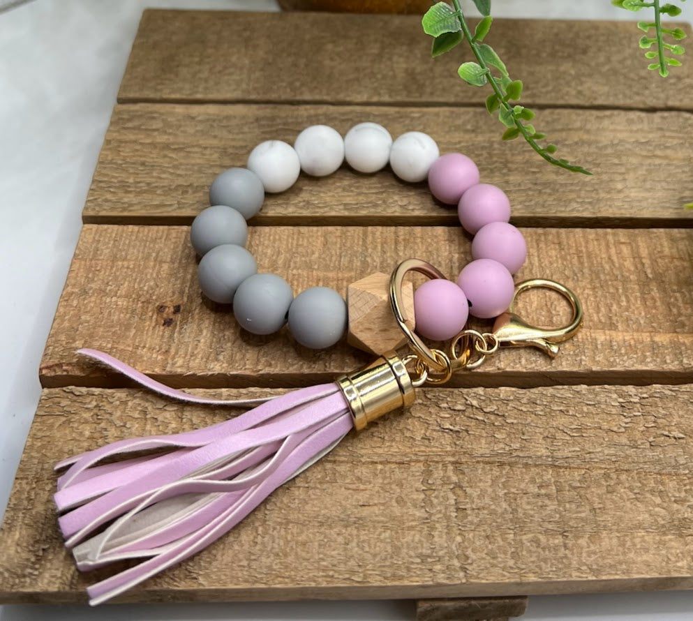 Pretty Purple, Gray, and Granite Keychain Bracelet