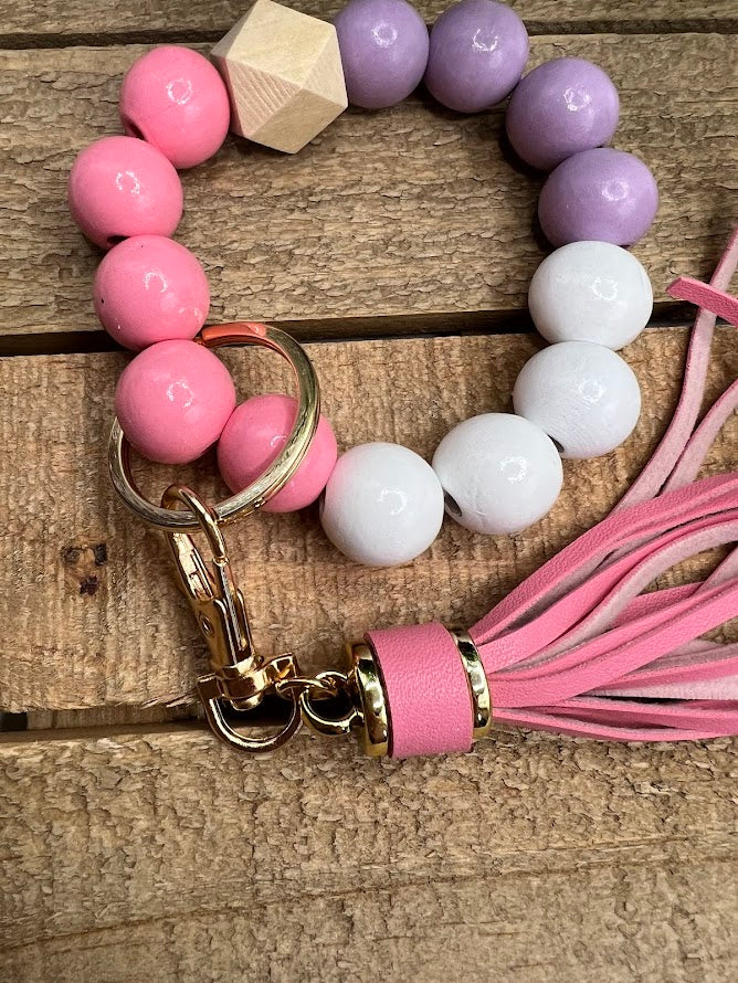 Fun & Trendy Pink and Purple Keychain Bracelet with Pink Tassel