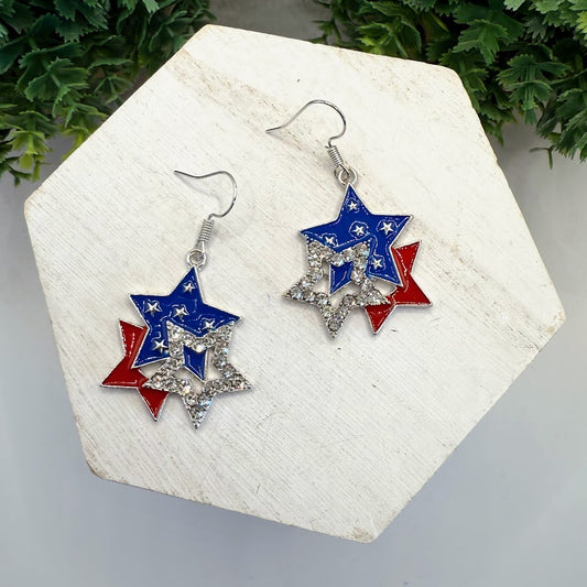 Red, White, & Blue Stars Sparkle Earrings