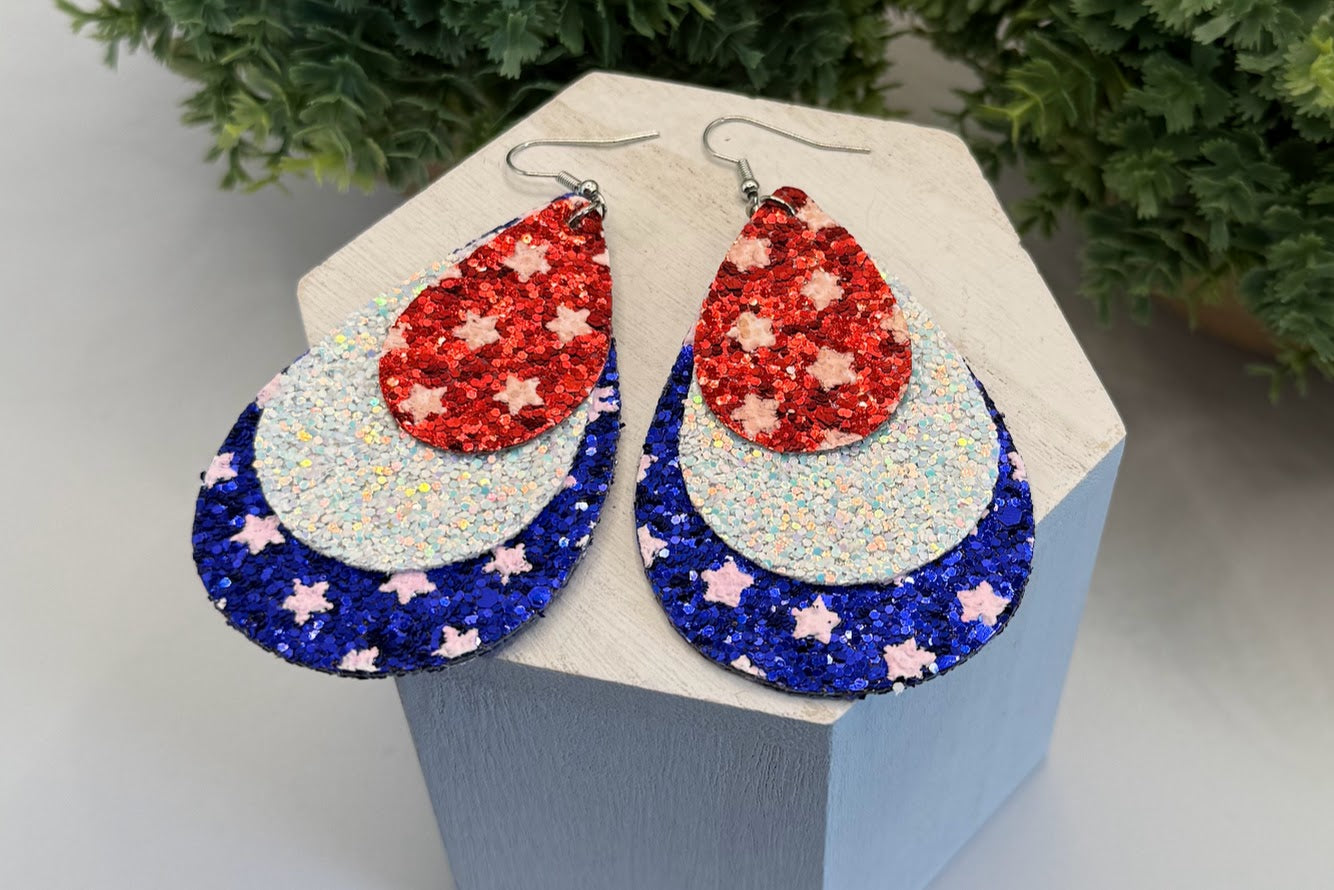 Sparkler Three Layer Patriotic Earrings