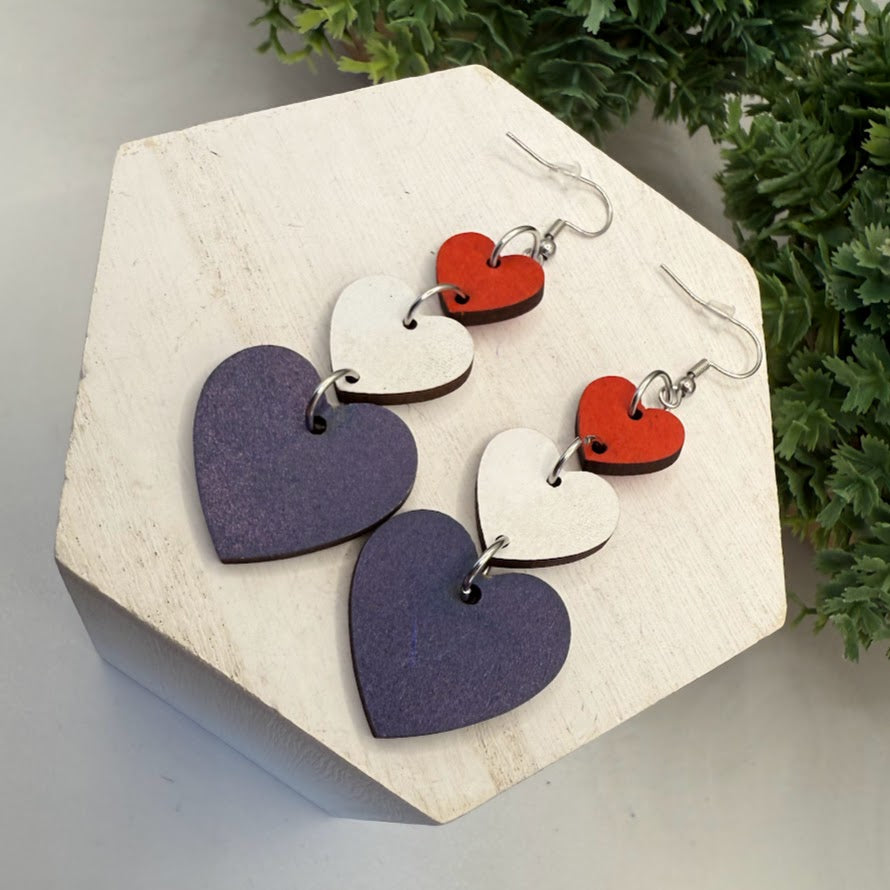 Summer Red, White, And Blue Stars Or Hearts Earrings