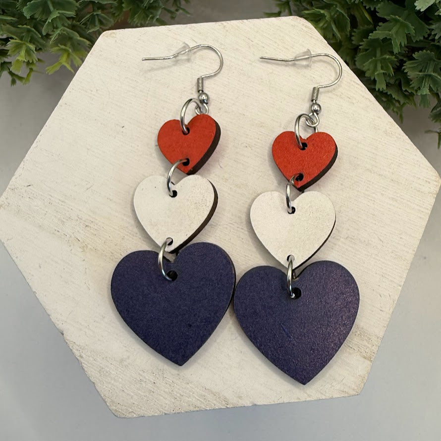 Summer Red, White, And Blue Stars Or Hearts Earrings