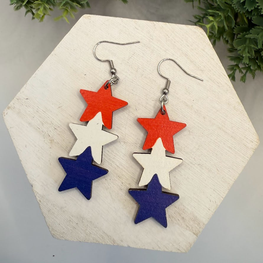 Summer Red, White, And Blue Stars Or Hearts Earrings