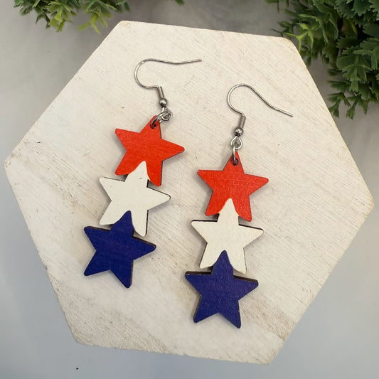 Summer Red, White, And Blue Stars Or Hearts Earrings