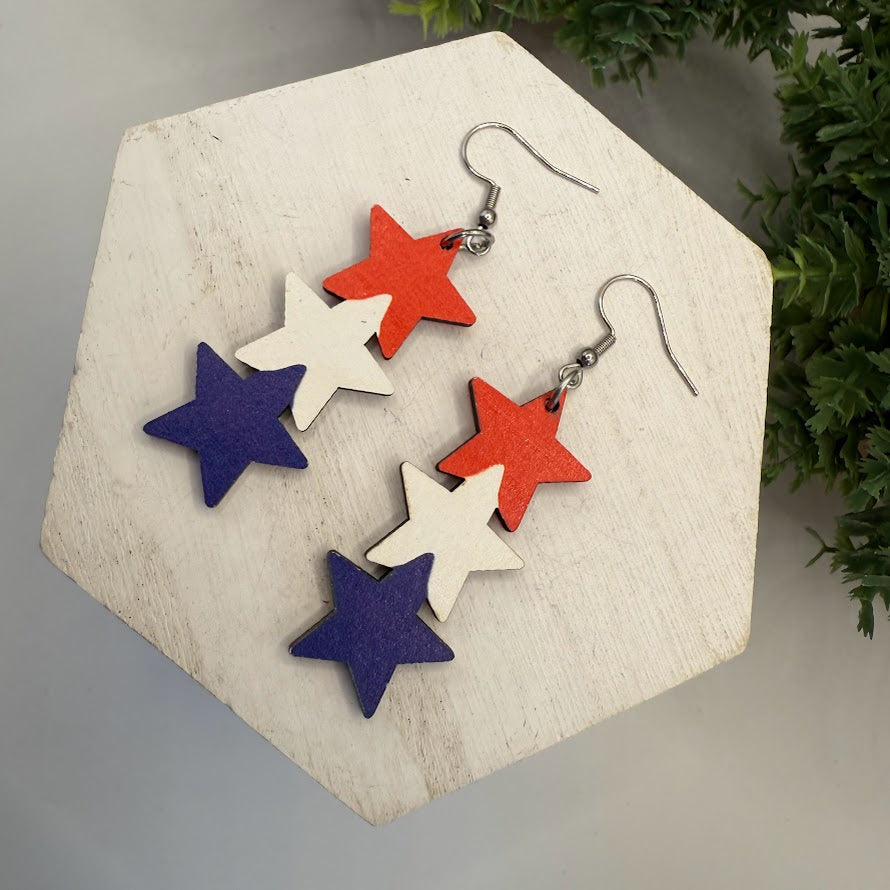 Summer Red, White, And Blue Stars Or Hearts Earrings