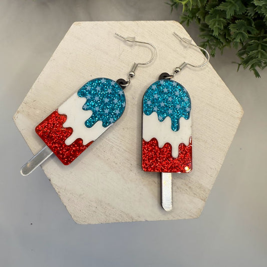 Playful Patriotic Popsicle Sparkle Earrings