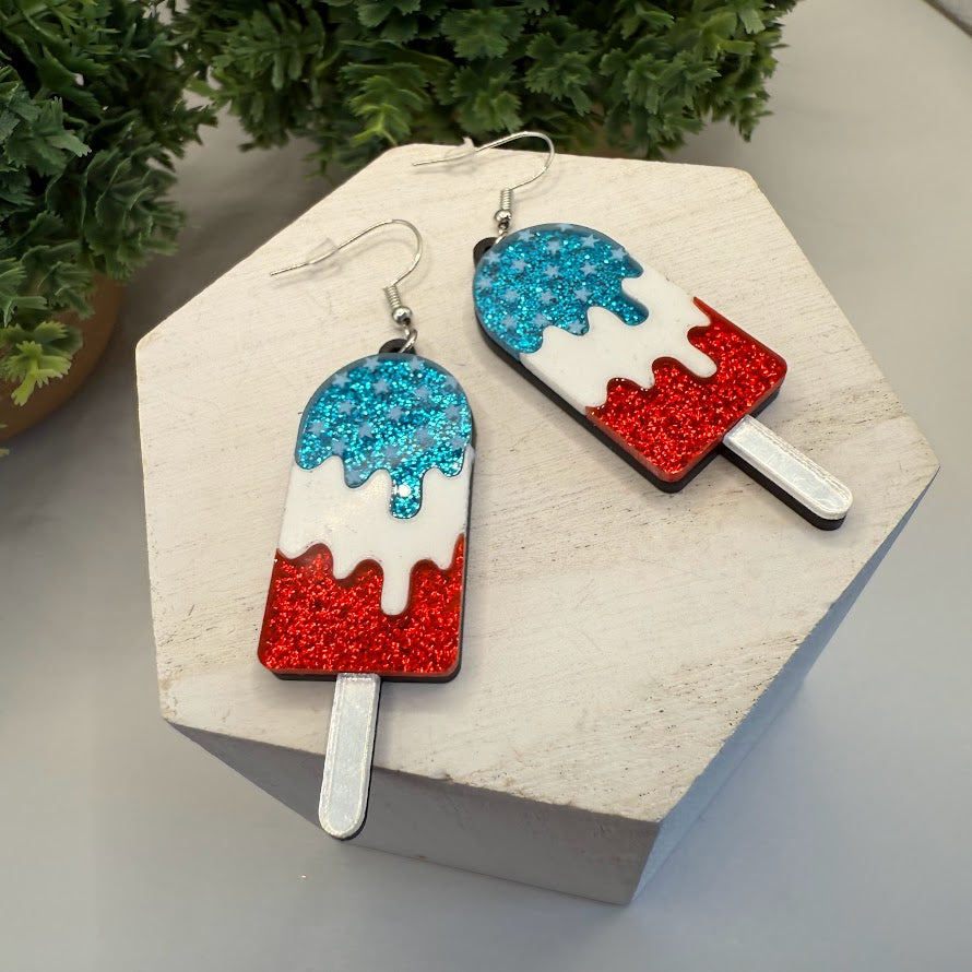 Playful Patriotic Popsicle Sparkle Earrings