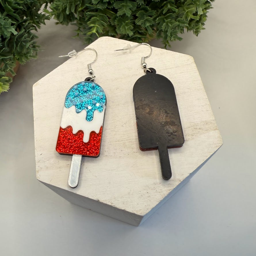 Playful Patriotic Popsicle Sparkle Earrings