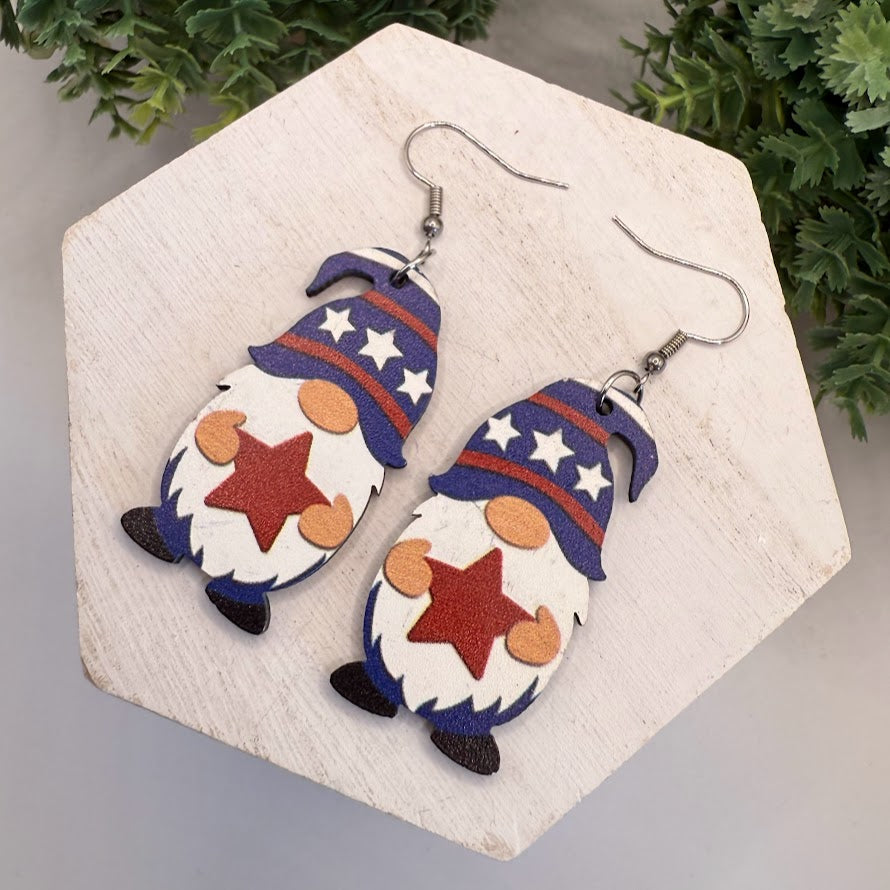 Adorable Gnome Star Independence Day Earrings