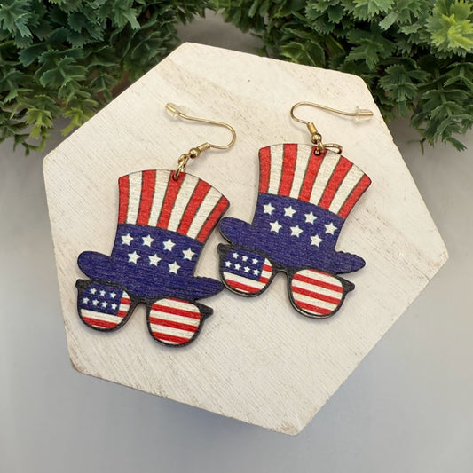 Festive Uncle Sam Wooden Earrings