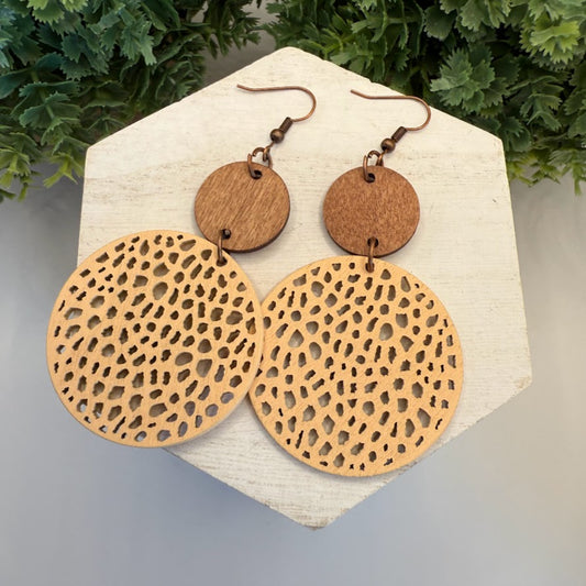 Playful Circle Cutout Earrings With Wooden Accents