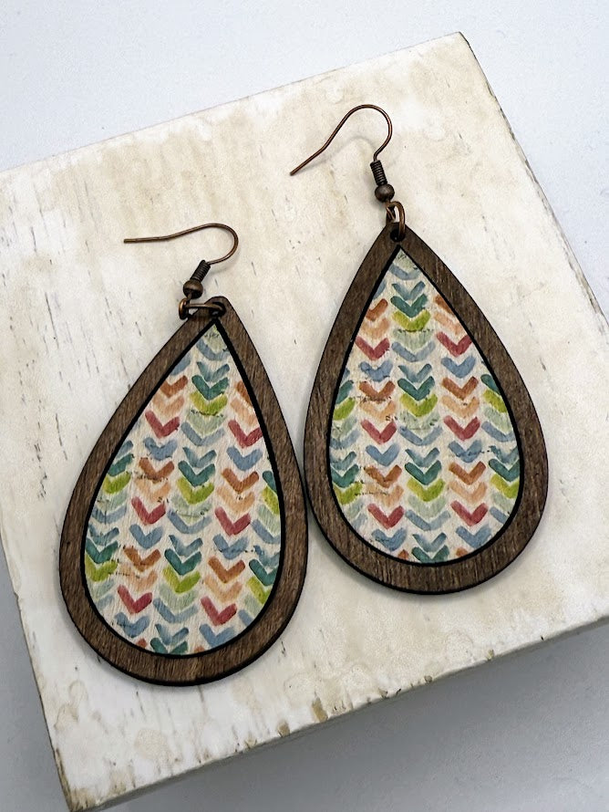 Pretty Colorful Wooden Teardrop Earrings