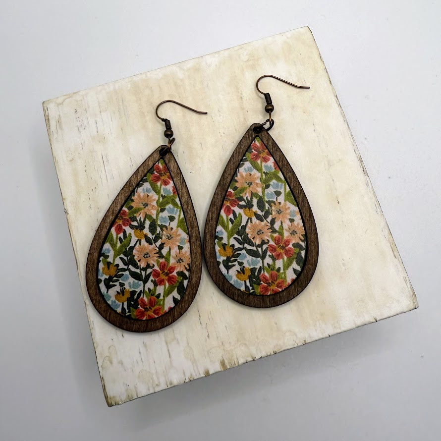 Pretty Colorful Wooden Teardrop Earrings