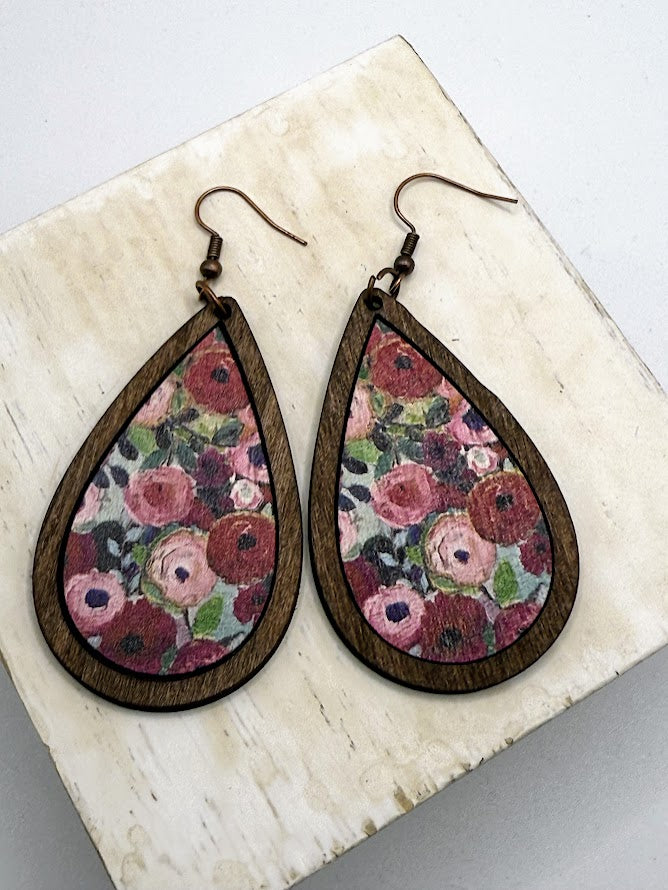 Pretty Colorful Wooden Teardrop Earrings