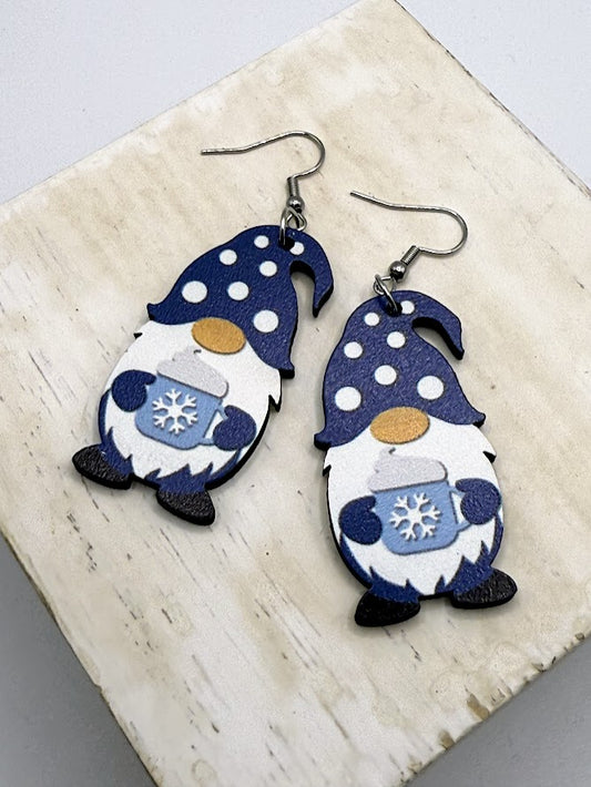 Enchanting Gnome Wooden Winter Earrings