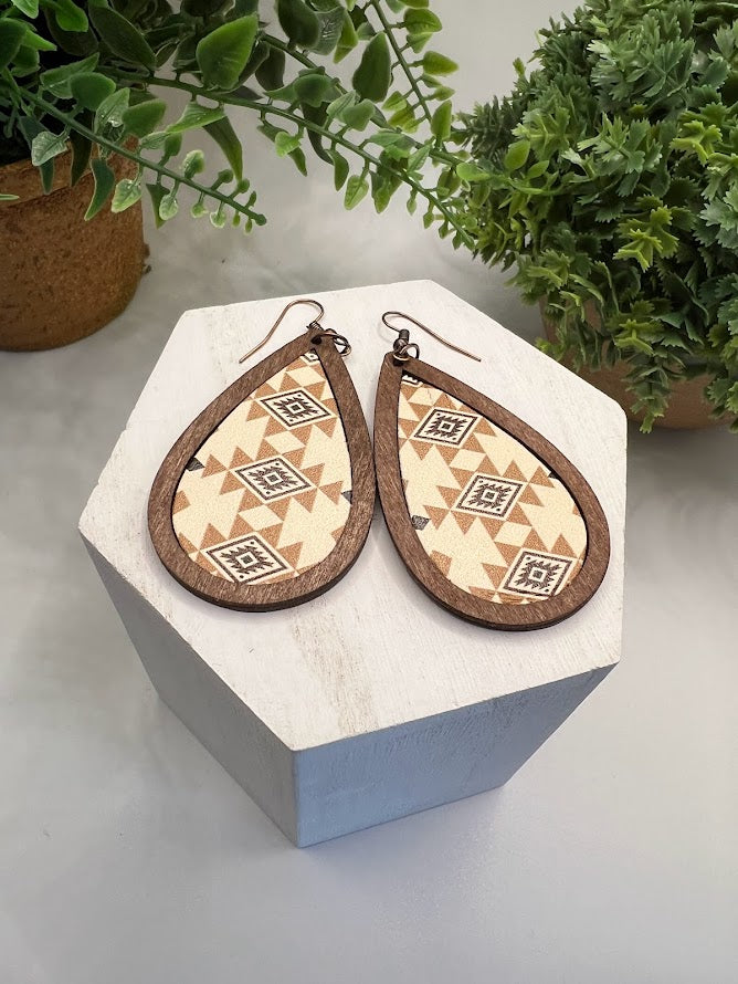 Neutral Native Print Teardrop Earrings