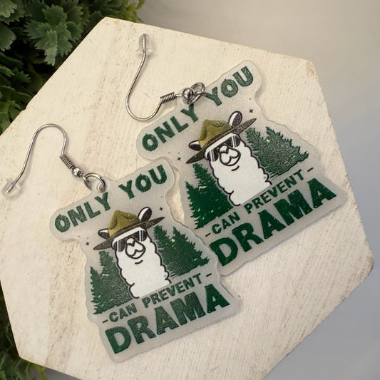 Whimsical Only You Can Prevent Drama Acrylic Llama Earrings