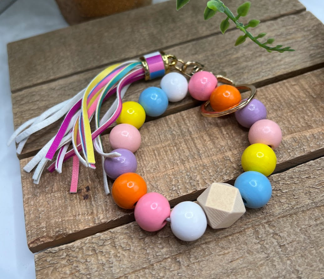 Party Party Party! Cheerful Colorful Keychain Bracelet With Tassel