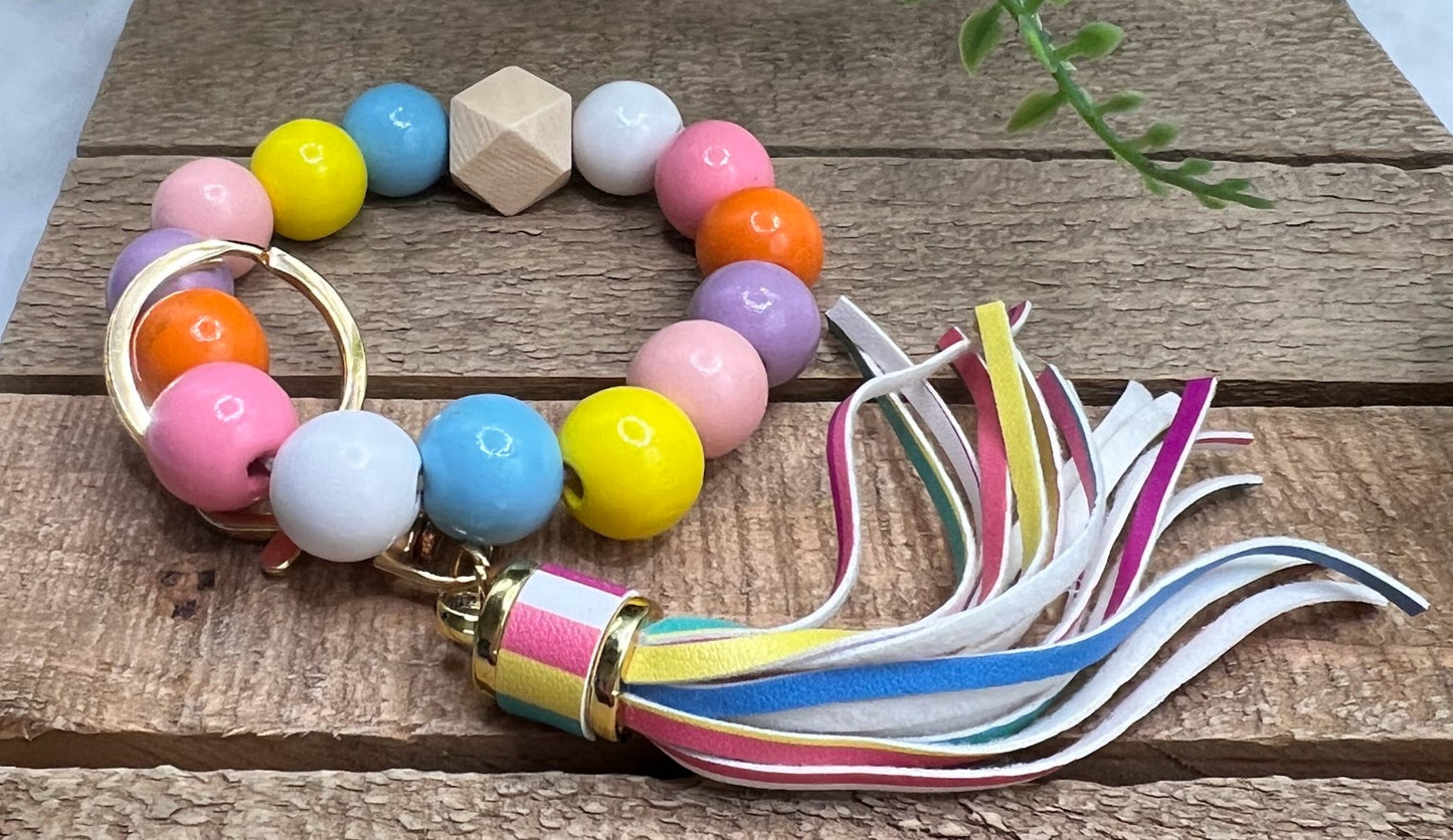 Party Party Party! Cheerful Colorful Keychain Bracelet With Tassel