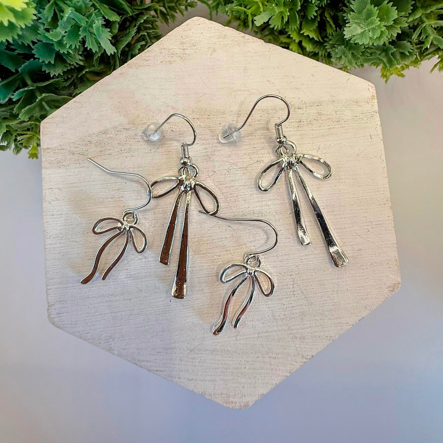 Chic Silver Bow Earrings- Best Seller!