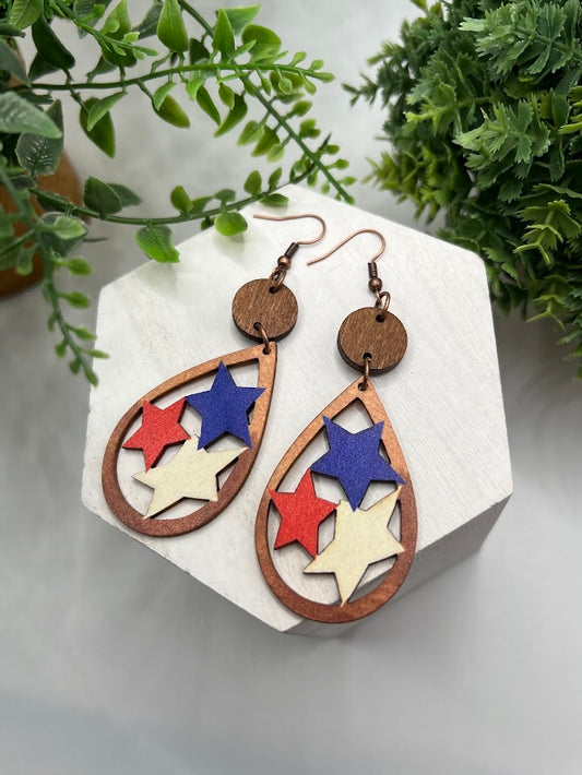 USA All Day Wooden Dangle Earrings