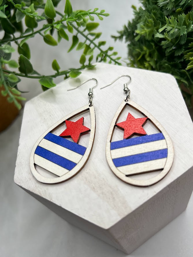 USA All Day Wooden Dangle Earrings