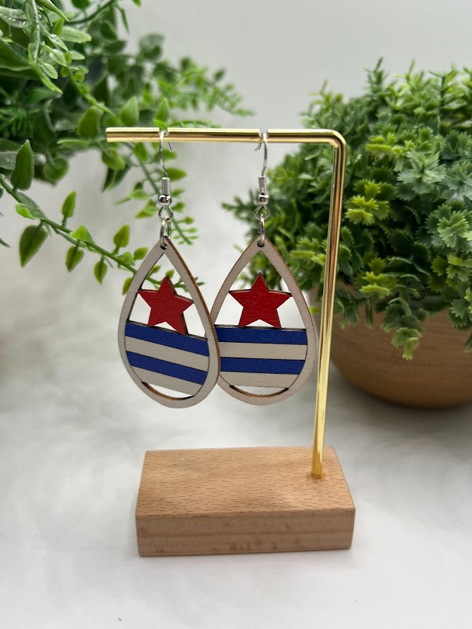 USA All Day Wooden Dangle Earrings