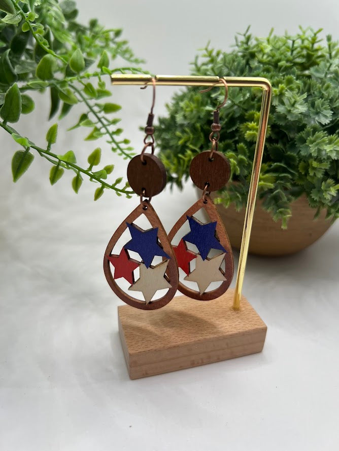 USA All Day Wooden Dangle Earrings