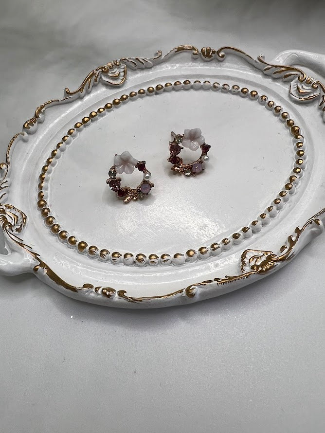 Vintage Perfection Dainty Pearls and Pink Flowers Wreaths Earrings