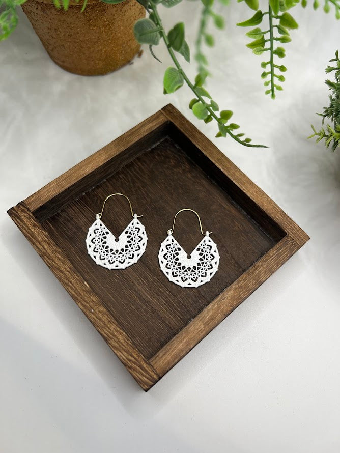 Gorgeous And Feminine White Lace Earrings With Gold Accents