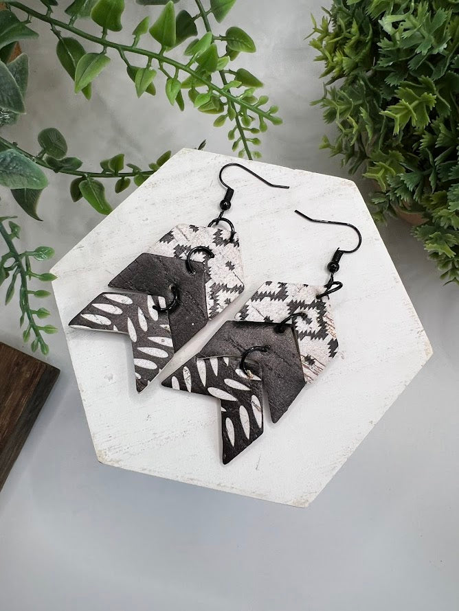 Aztec Boho Arrow Black And White Earrings